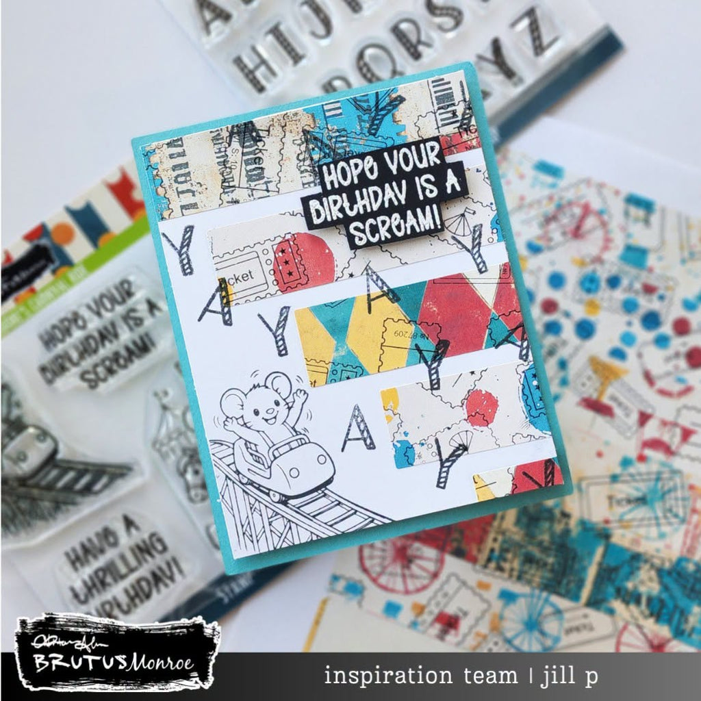 Brutus Monroe Ticket Booth DuoFoil Washi Sheets bru5313 ticket background mouse in rollercoaster birthday card jill p