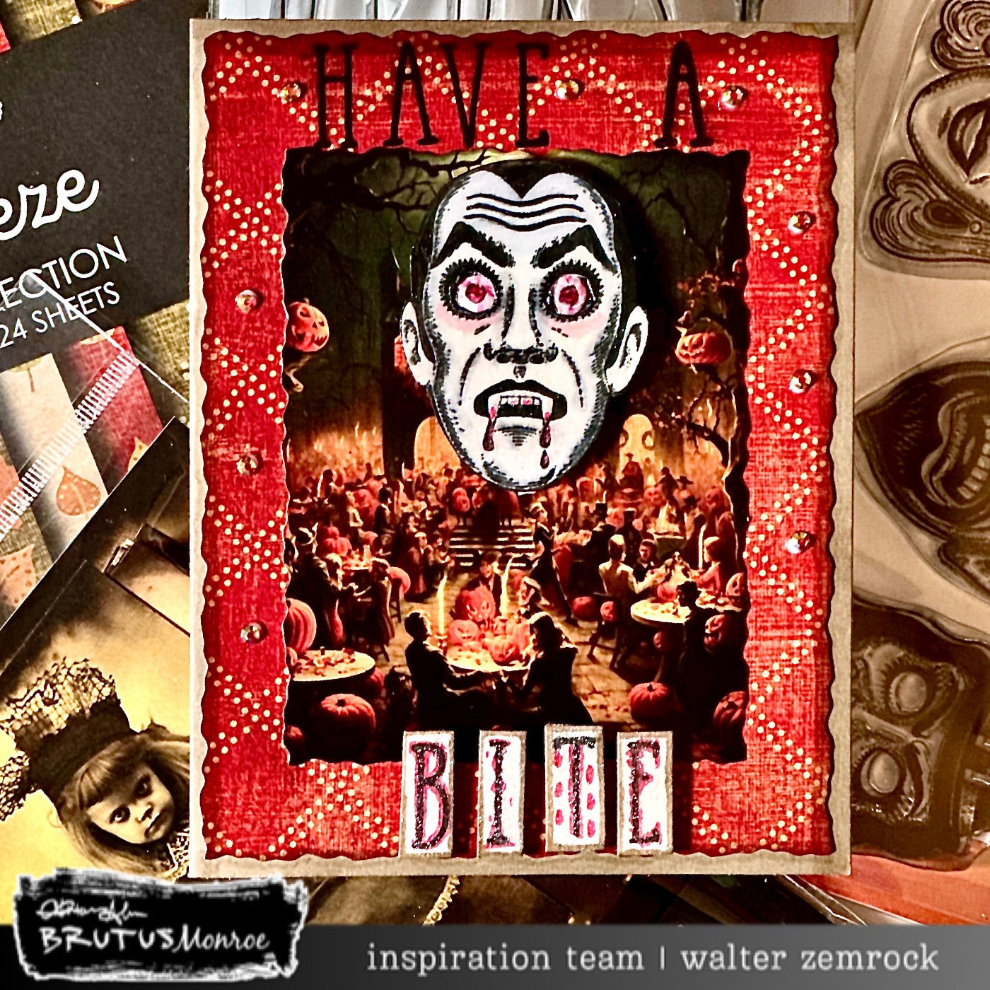Brutus Monroe Tintype Horrors Creative Cards bru2971-2 walter zemrock have a bite vampire card