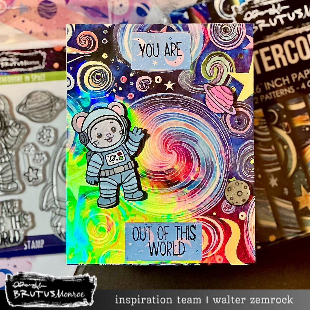 Brutus Monroe Watercolor Night 6x6 Paper Pad bru6687 mouse astronaut planets you are out of this world card