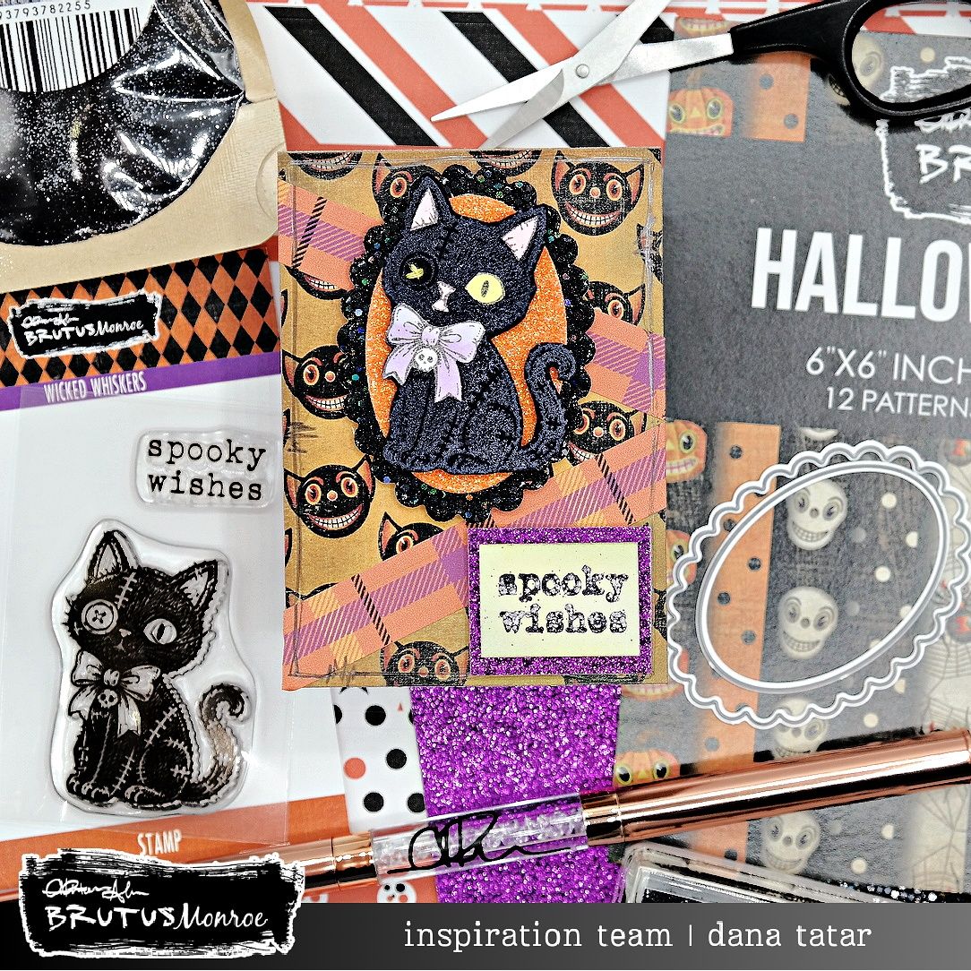 Brutus Monroe Wicked Whiskers Clear Stamp Set bru7756 black cat button eye spooky wishes card dana tatar