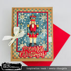 Brutus Monroe Winter Nostalgia Creative Cards bru4007 nutcracker snowflakes background white bow merry christmas card sweta changela