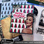 Brutus Monroe Winter Nostalgia Creative Cards bru4007 red and green trees glitter merry christmas card candi vanderwerf