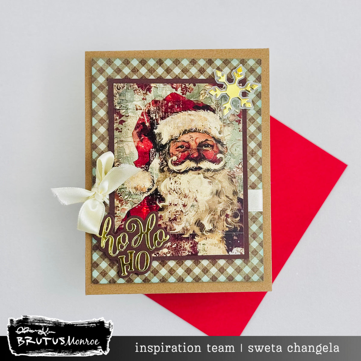 Brutus Monroe Winter Nostalgia Creative Cards bru4007 santa with glasses snowflake white bow ho ho ho card sweta changela