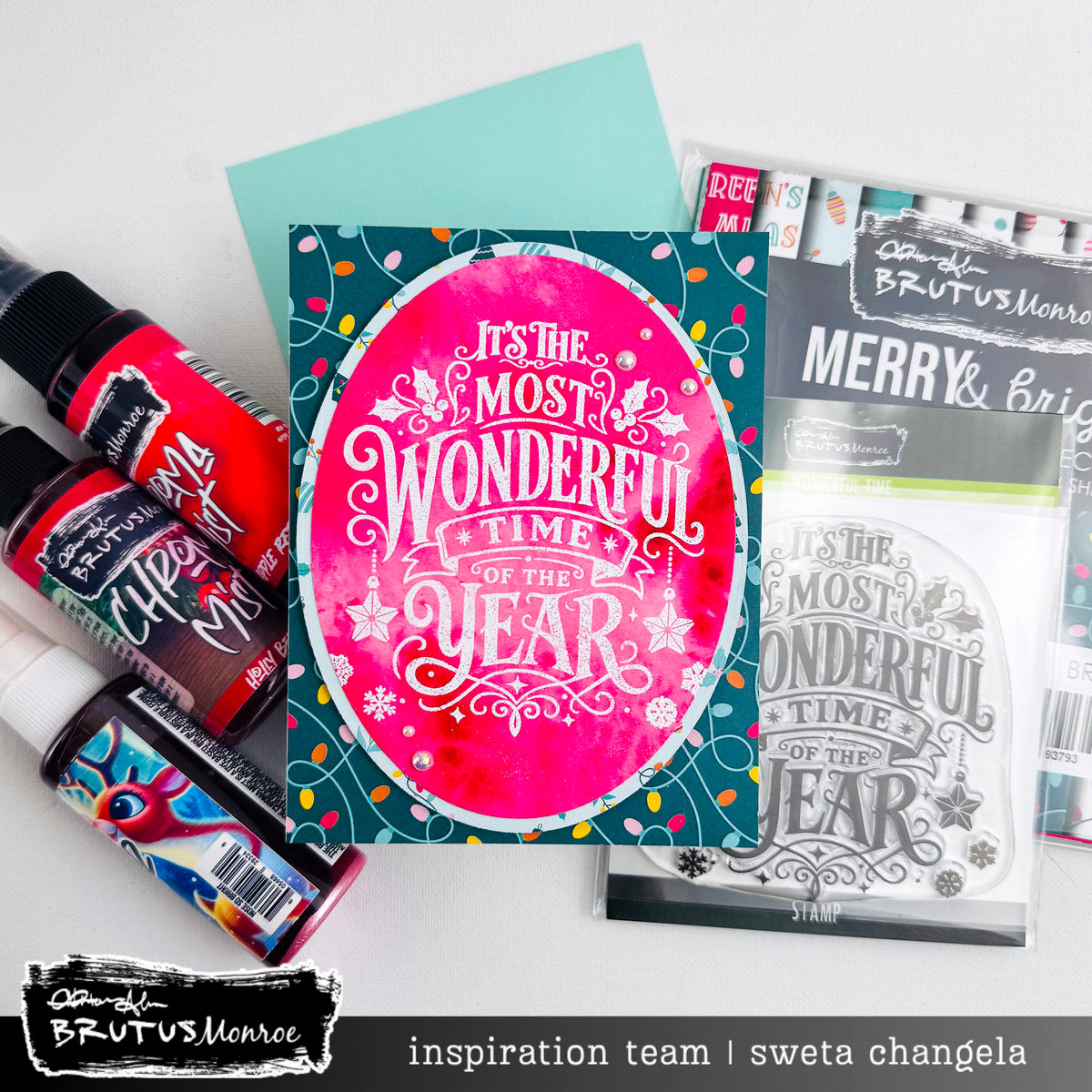 Brutus Monroe Wonderful Time Clear Stamp bru5740 strings of lights snowflakes jewels card sweta changela