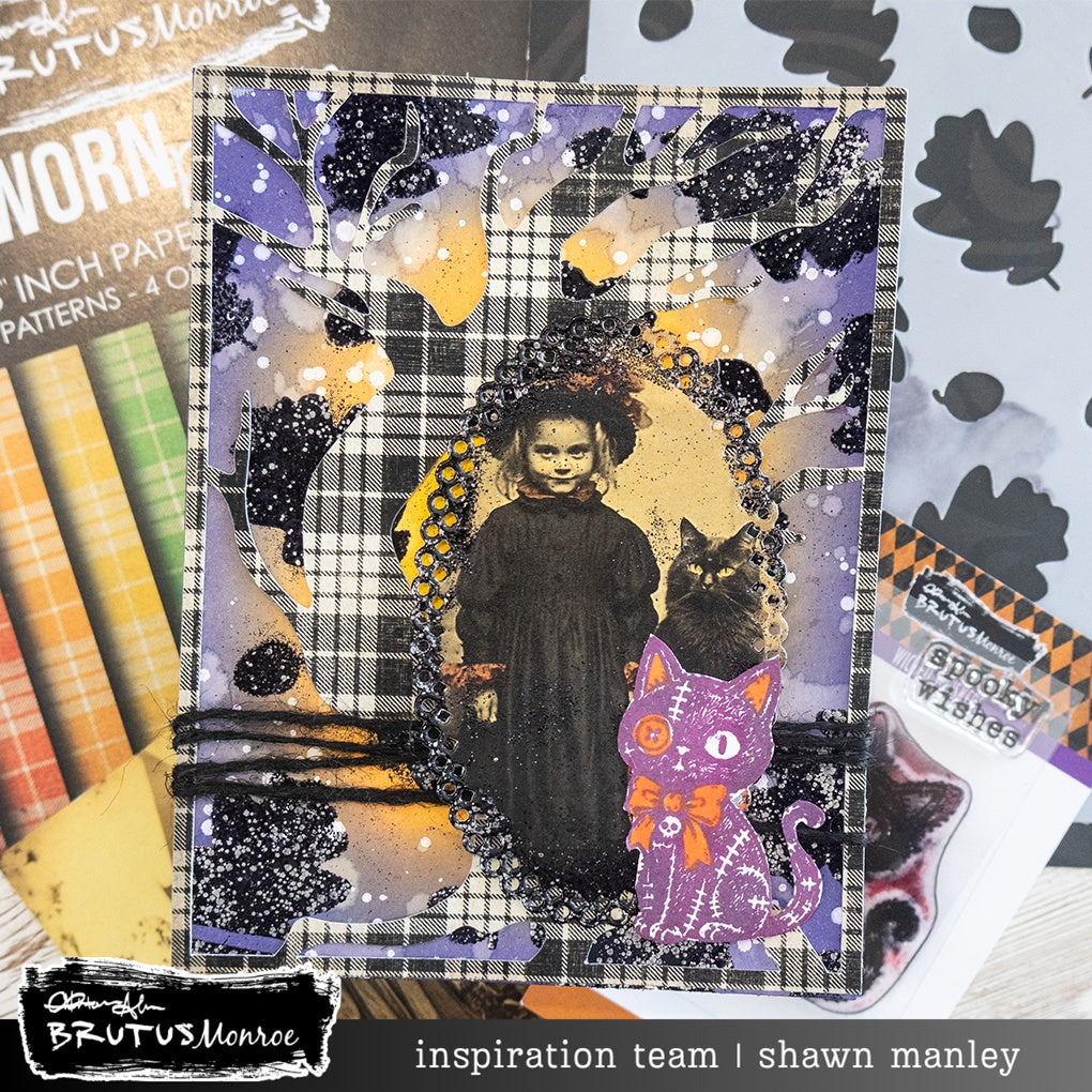Brutus Monroe Worn Plaid 6x6 Paper Pad bru9759 girl with black dress black cat sparkles card shawn manley