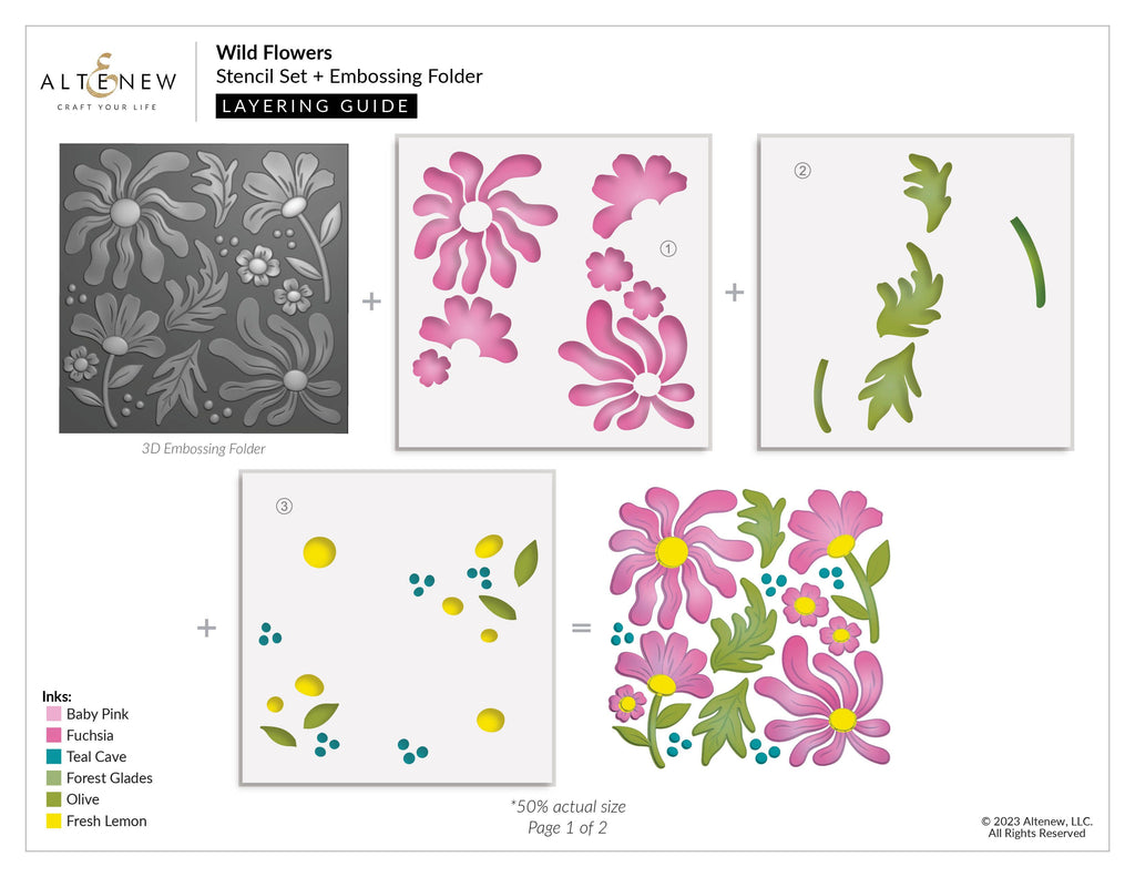 Altenew Wild Flowers 3D Embossing Folder ALT8034 layering guide