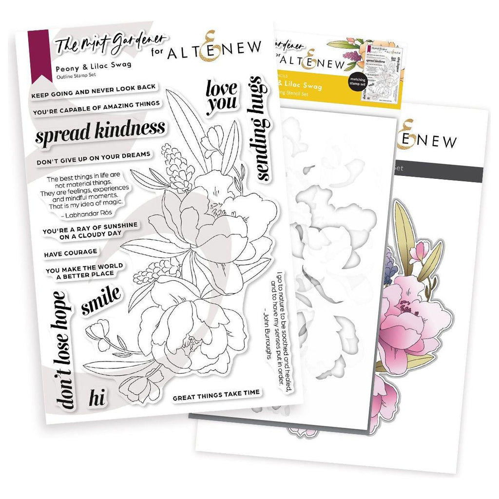 Altenew Peony and Lilac Swag Clear Stamp, Die, and Stencil Set