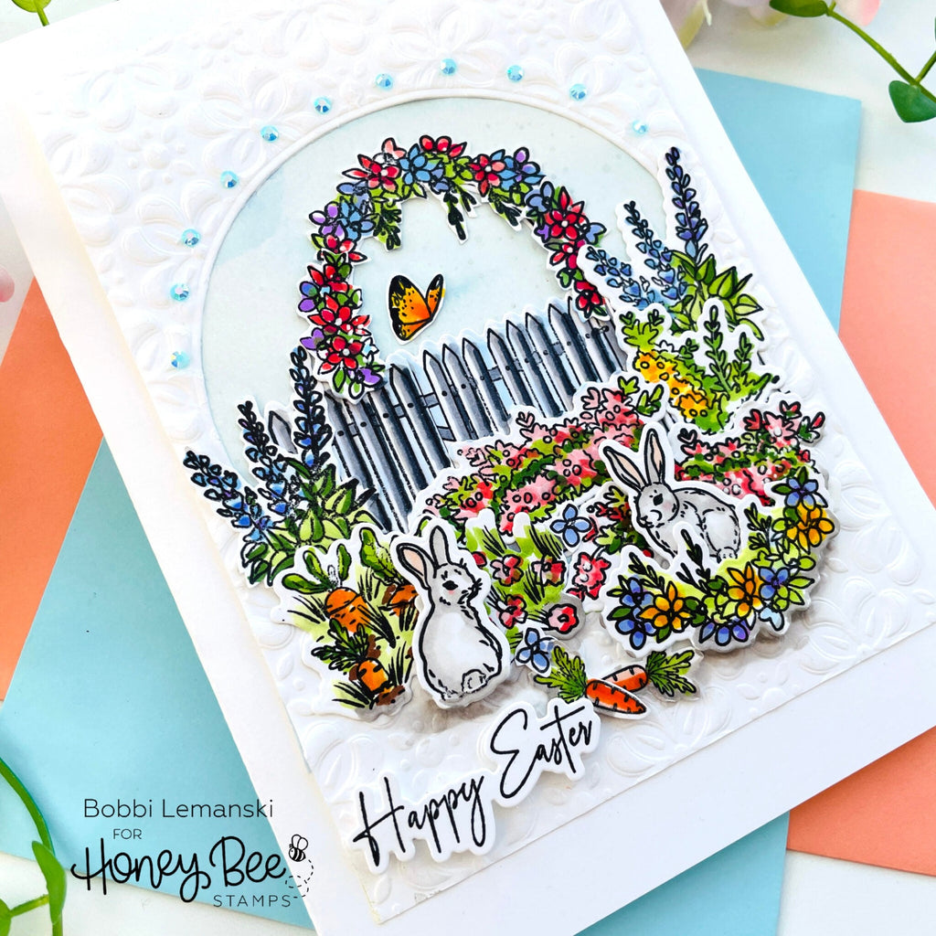 Honey Bee Spring Meadow Clear Stamp Set hbst-484 Happy Easter Card | color-code:ALT01
