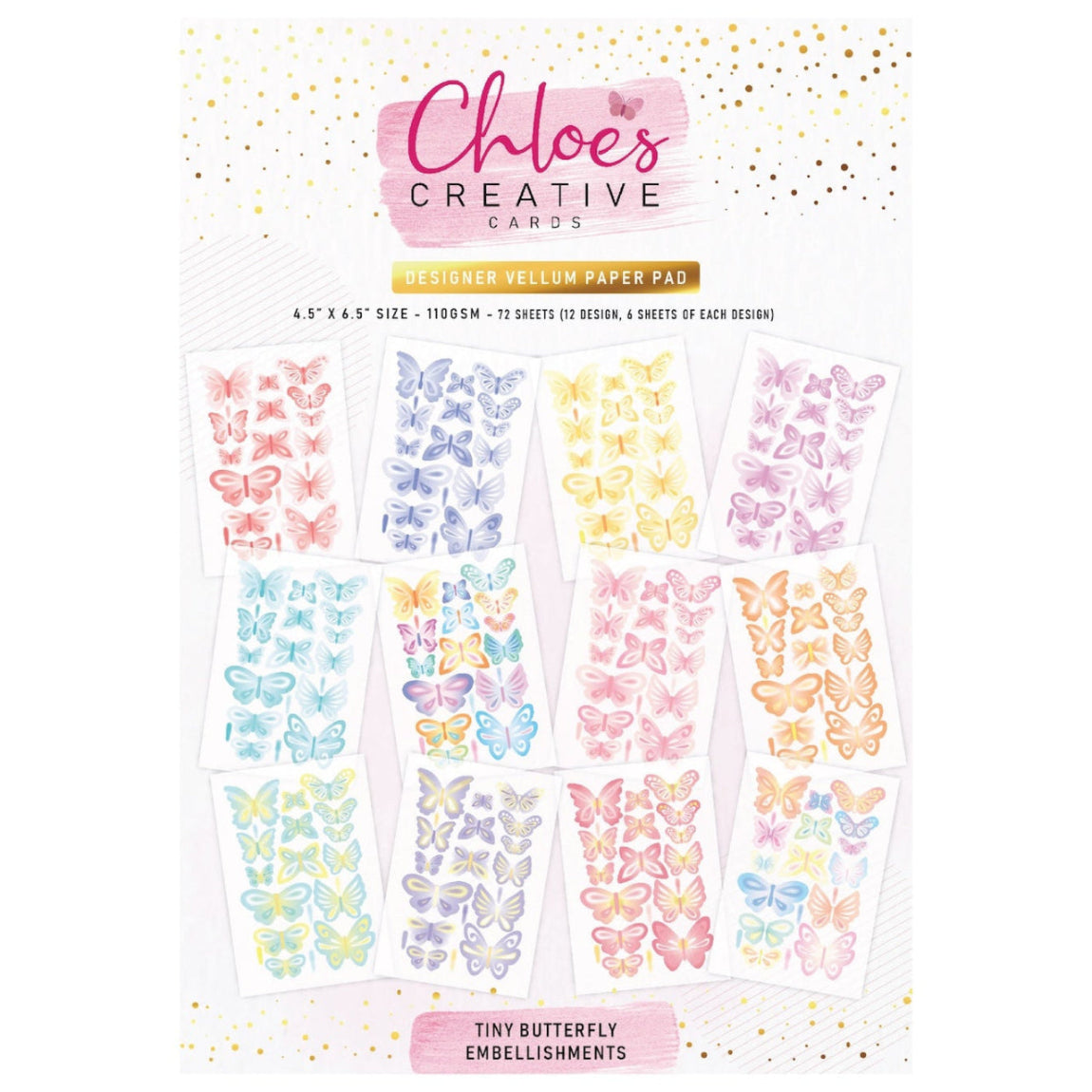 Chloe's Creative Cards Tiny Butterfly Embellishments Printed Vellum Pad c-vpad-tinyb