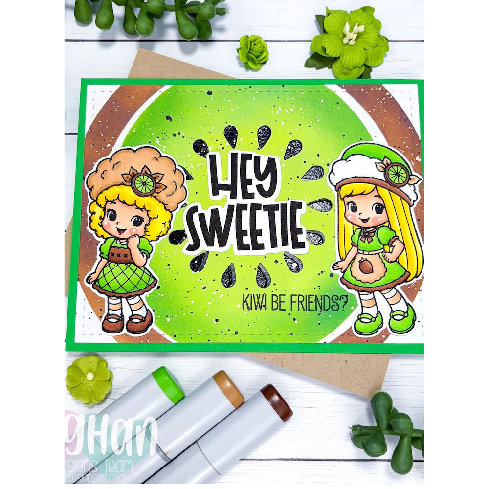 C.C. Designs Fruity Friends Clear Stamp Set ccd-0427 hey sweetie green card