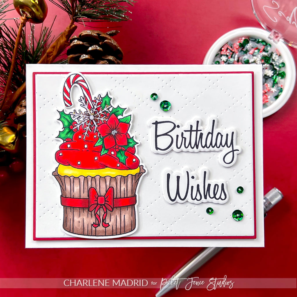 Picket Fence Studios Sweet Holiday Clear Stamps c-165 birthday cupcake