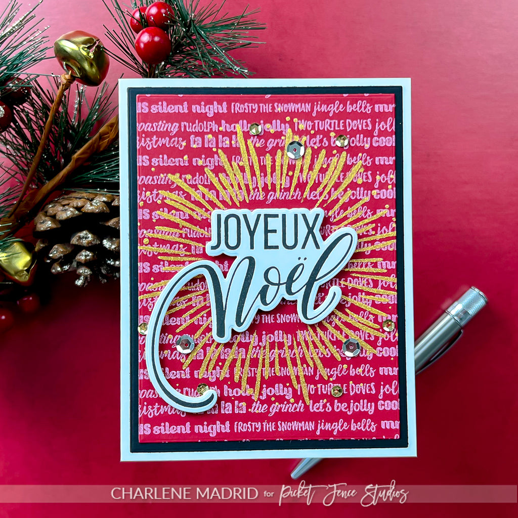 Picket Fence Studios Another Joyeux Noel Clear Stamps c-166 merry burst