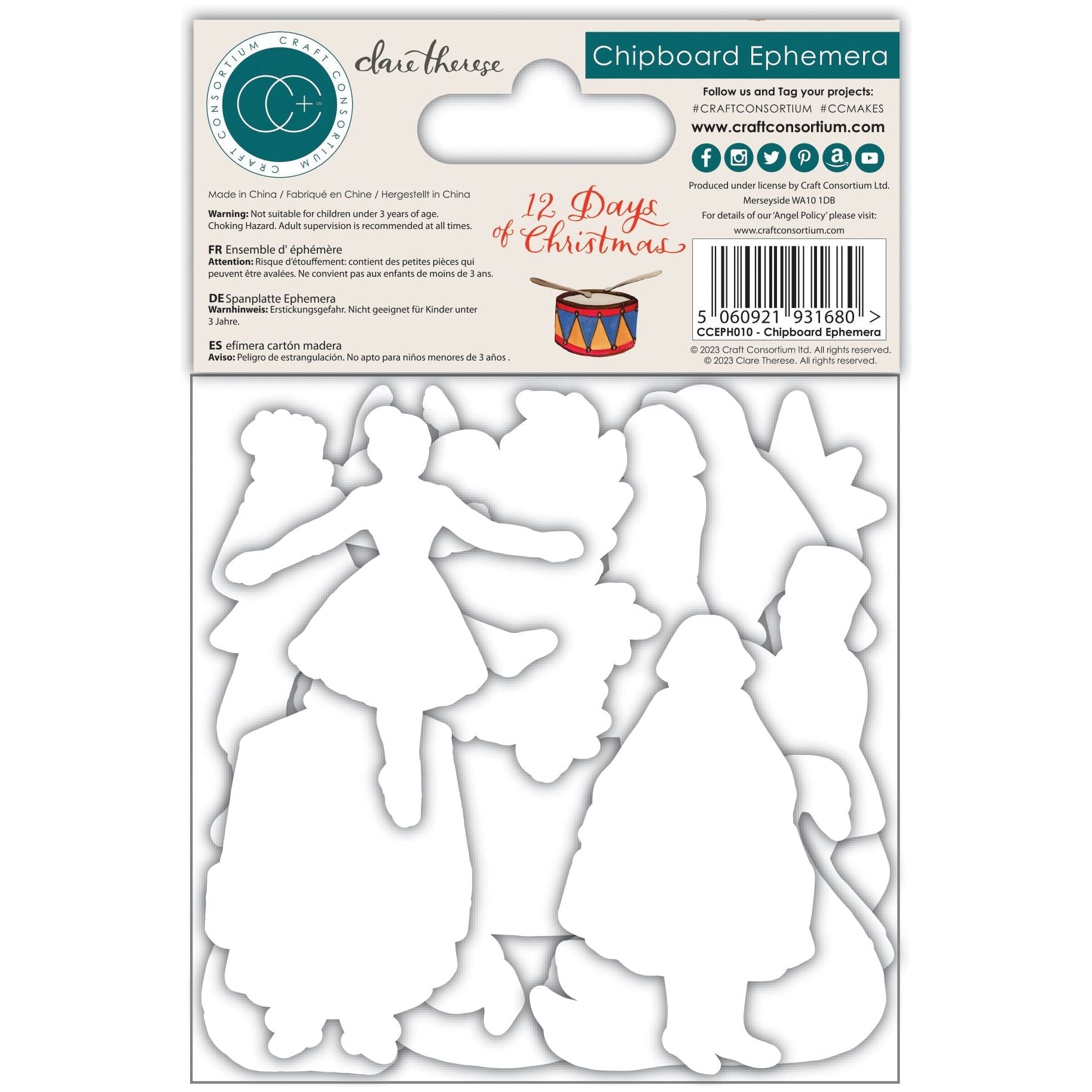 Craft Consortium 12 Days of Christmas Chipboard Ephemera CCEPH010 back