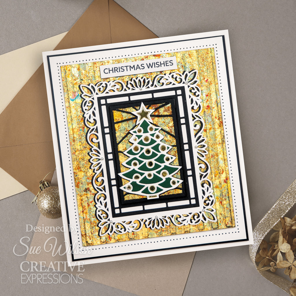 Creative Expressions Stained Glass Christmas Tree Festive Collection Dies ced3261 wishes card