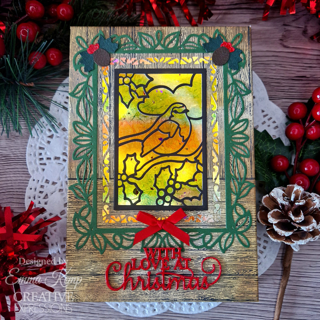 Creative Expressions Stained Glass Christmas Songbird Festive Collection Dies ced3262 with love card