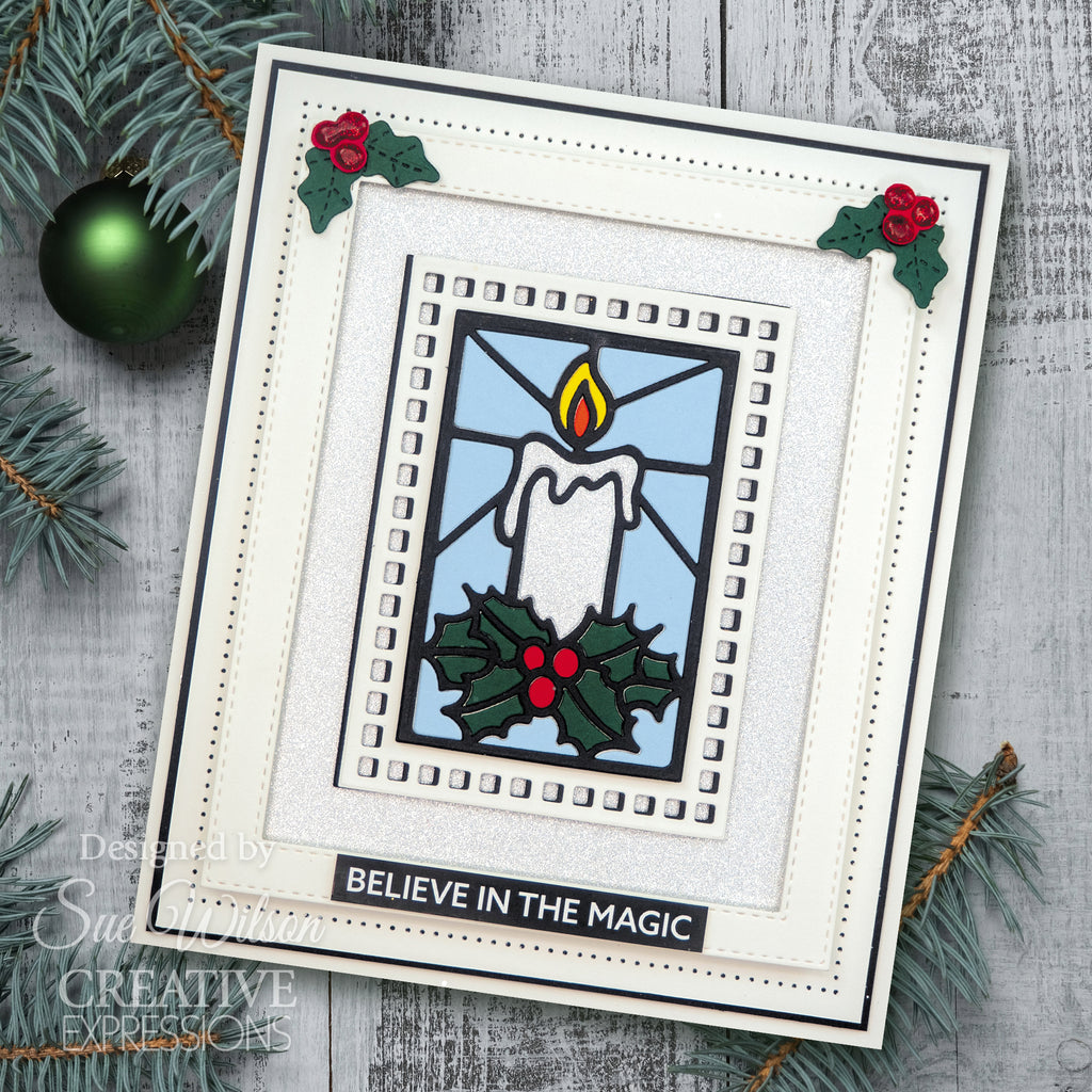 Creative Expressions Stained Glass Candle Festive Collection Dies ced3264 believe card