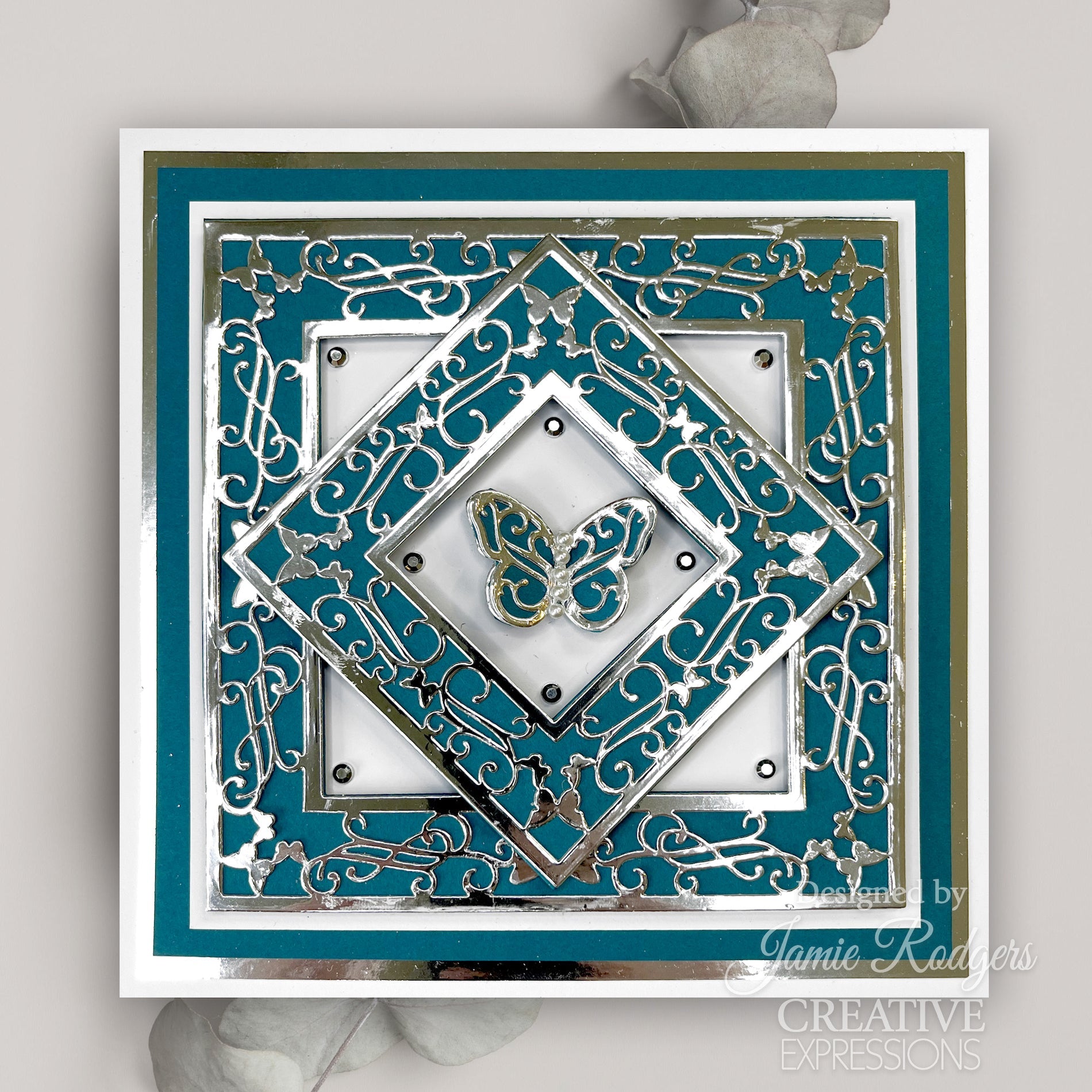 Creative Expressions Butterfly Square Frame Dies cedjr078 square and diamond card