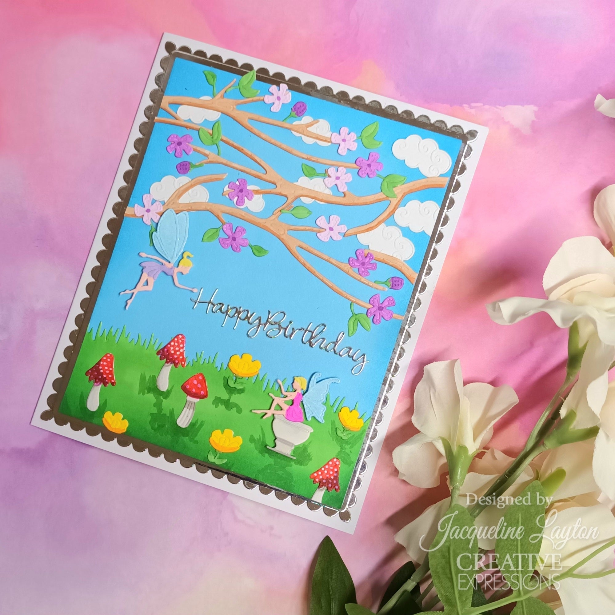 Creative Expressions Fairy Village Floral Branch Dies cedjr111 happy birthday