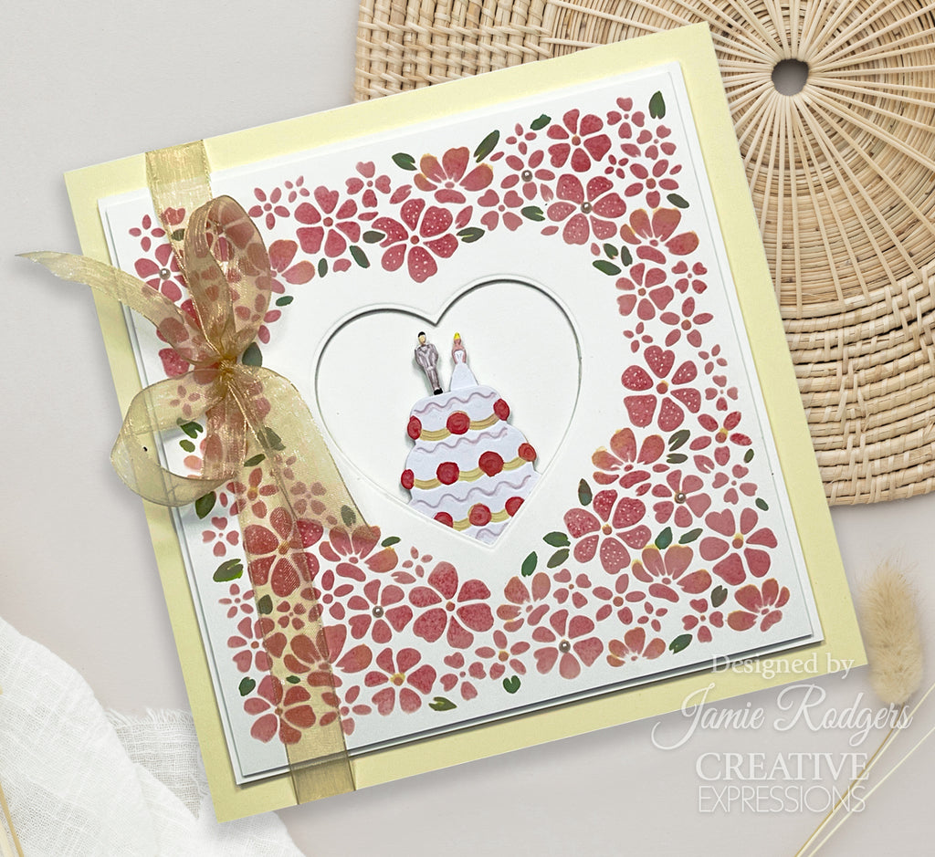 Creative Expressions Heart Blossoms 6x6 Stencil cest146 wedding