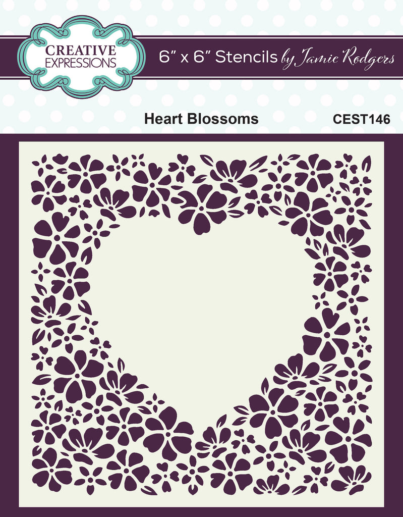 Creative Expressions Heart Blossoms 6x6 Stencil cest146