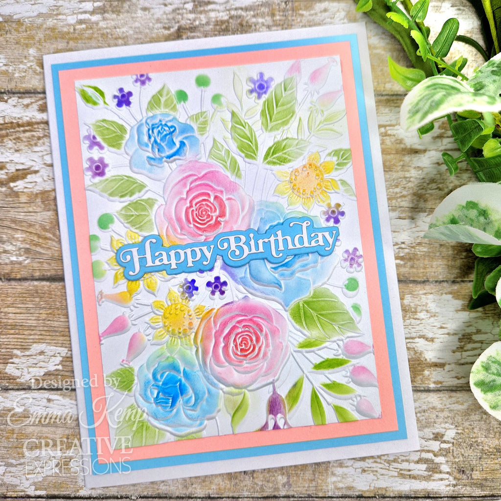 Creative Expressions Rose Garden 3D Embossing Folder and Companion Stencil Bundle happy birthday