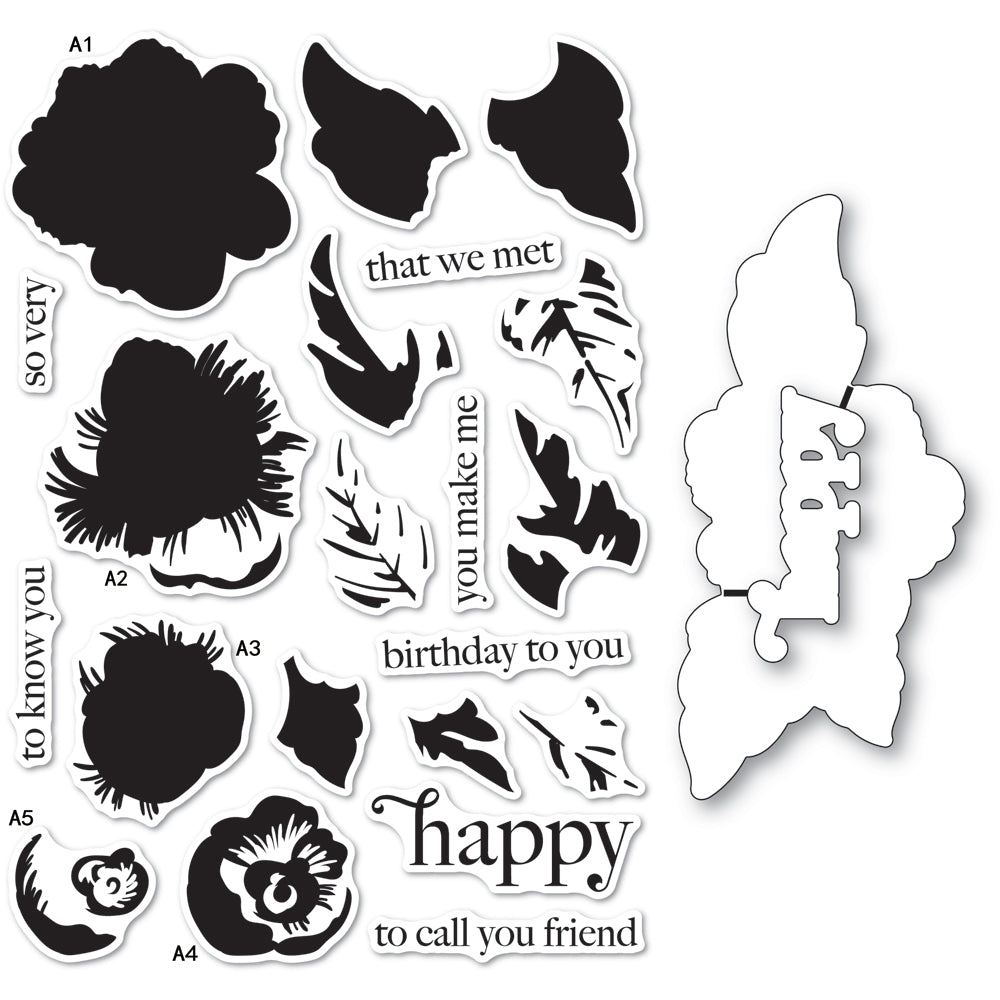 Memory Box Bold Cheerful Floral Clear Stamp and Die Set cl5279d 