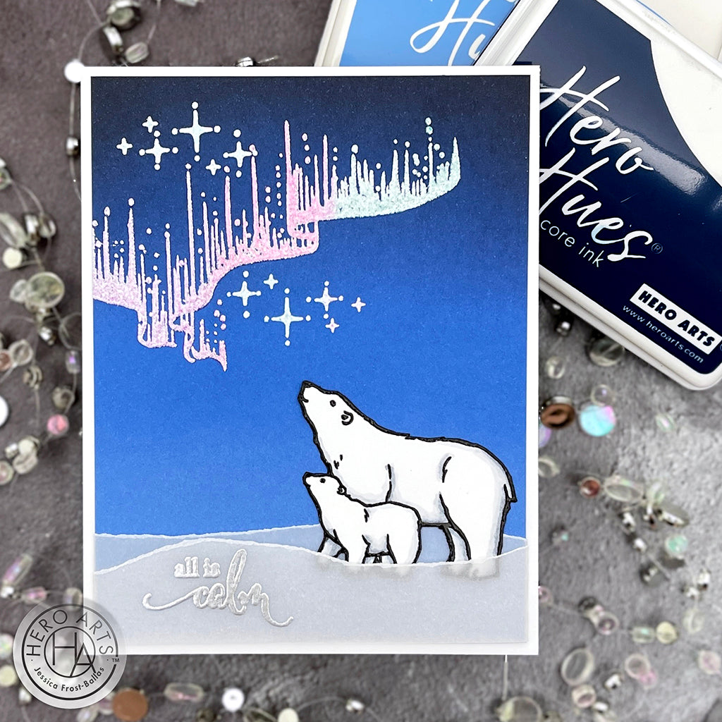Hero Arts Northern Lights Polar Bears Clear Stamps cm718 christmas card
