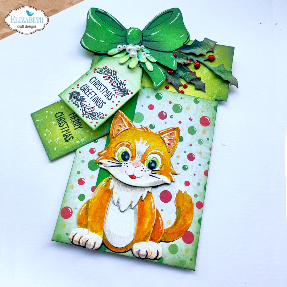 Elizabeth Craft Designs Warm Wishes Sentiments Clear Stamp Set cs468  christmas greetings cat gift card holder