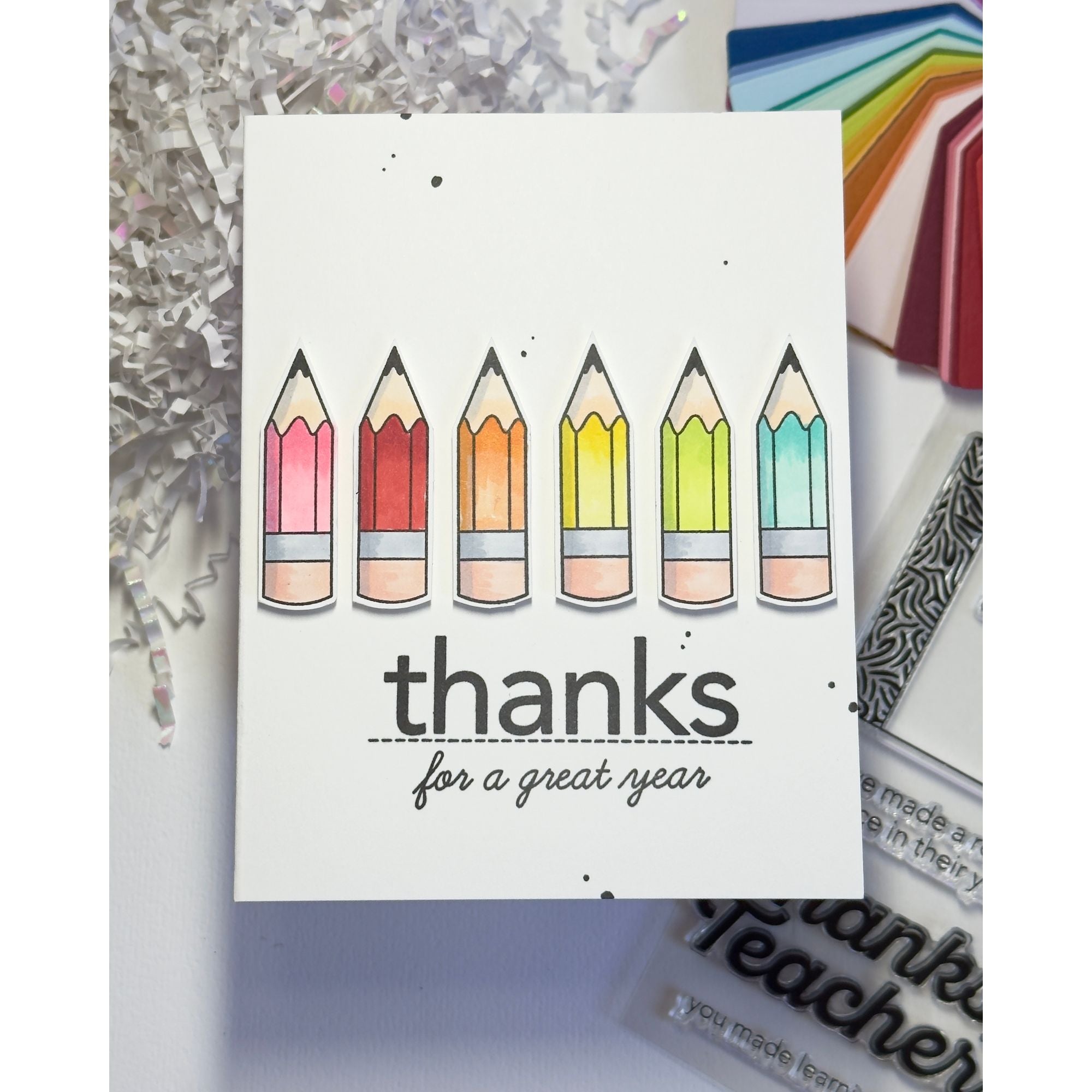 CZ Design Best Teacher Ever Wafer Dies czd302c Every Happiness Karen Downs Rainbow Pencils Card