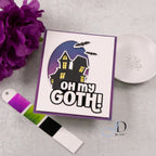 CZ Design Clear Stamps Oh My Goth cz297c Jean Doeringsfeld Haunted House Halloween Card