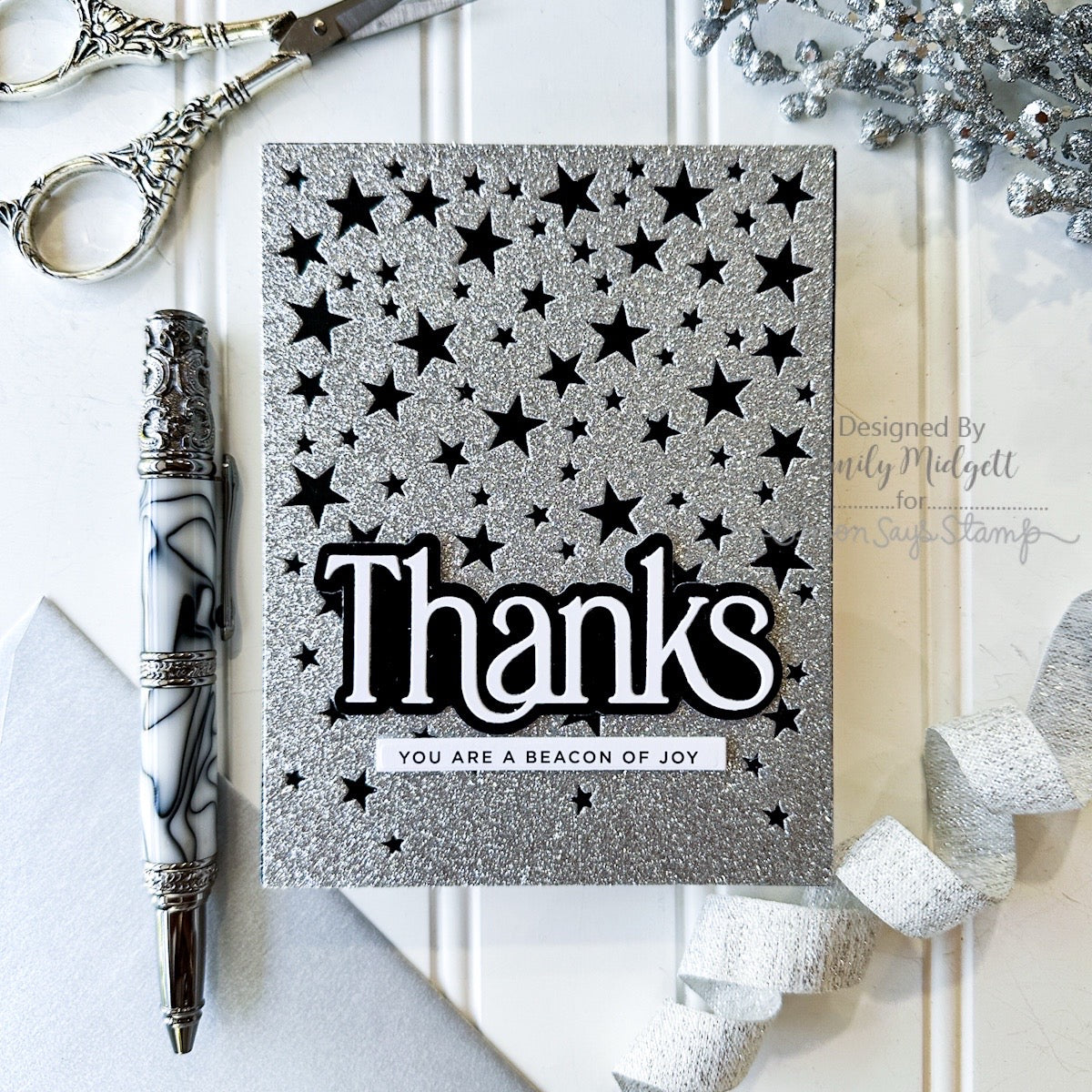 CZ Design EZ Strips Glow On czez017 Shine On Sparkly Silver Thanks Card Emily Midgett