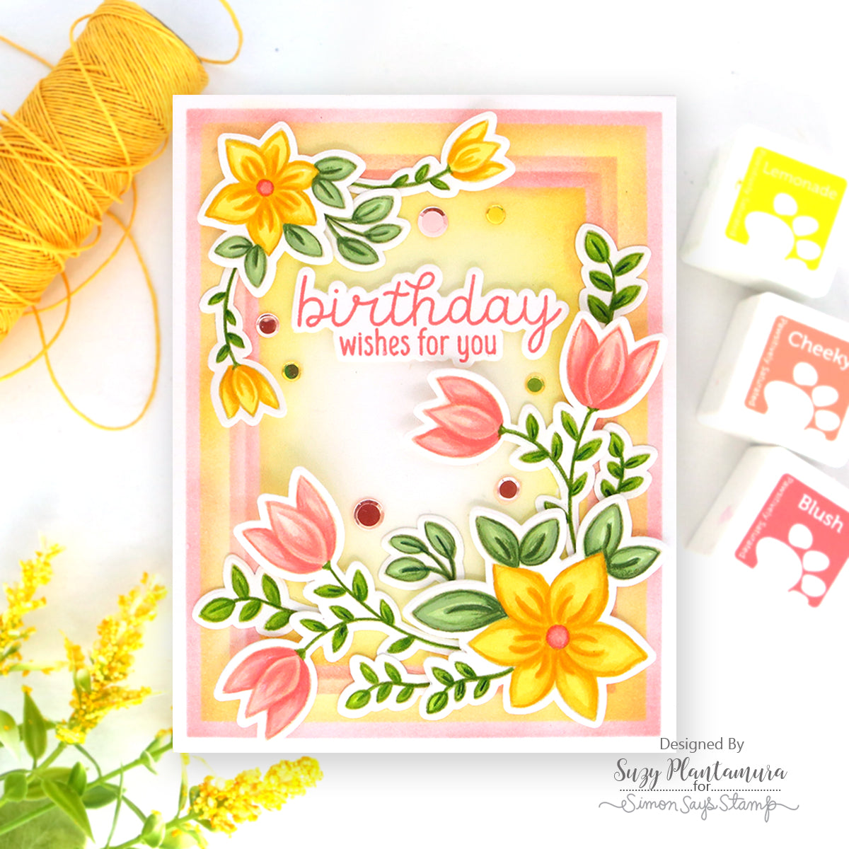 CZ Design I Want it All Stamptember 2026 Release set1362wa Birthday Card Yellow Flowers