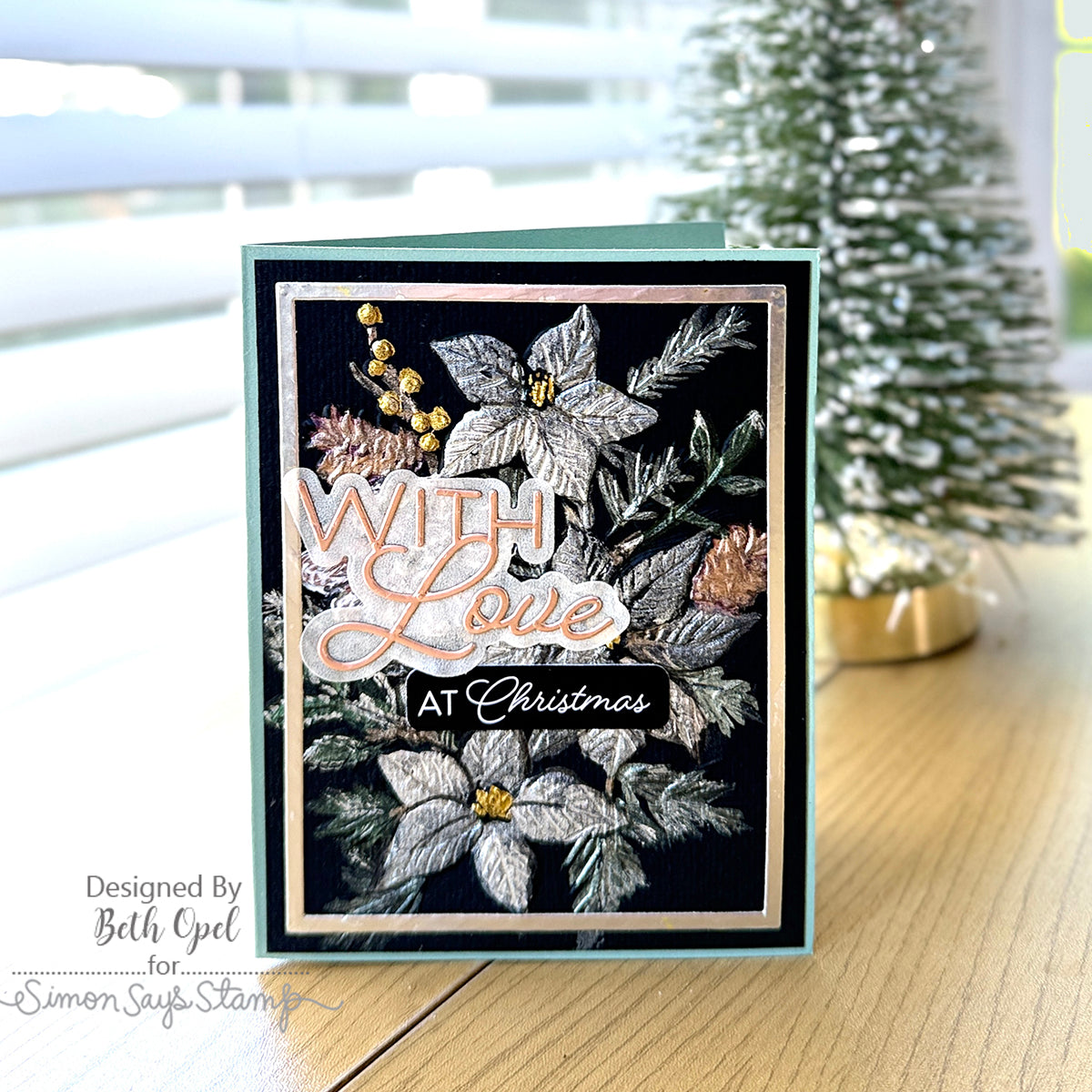 CZ Design Reverse Very Merry XL EZ Strips czez022 Sending Cheer Beth Opel Elegant Metallic Poinsettia Christmas Card