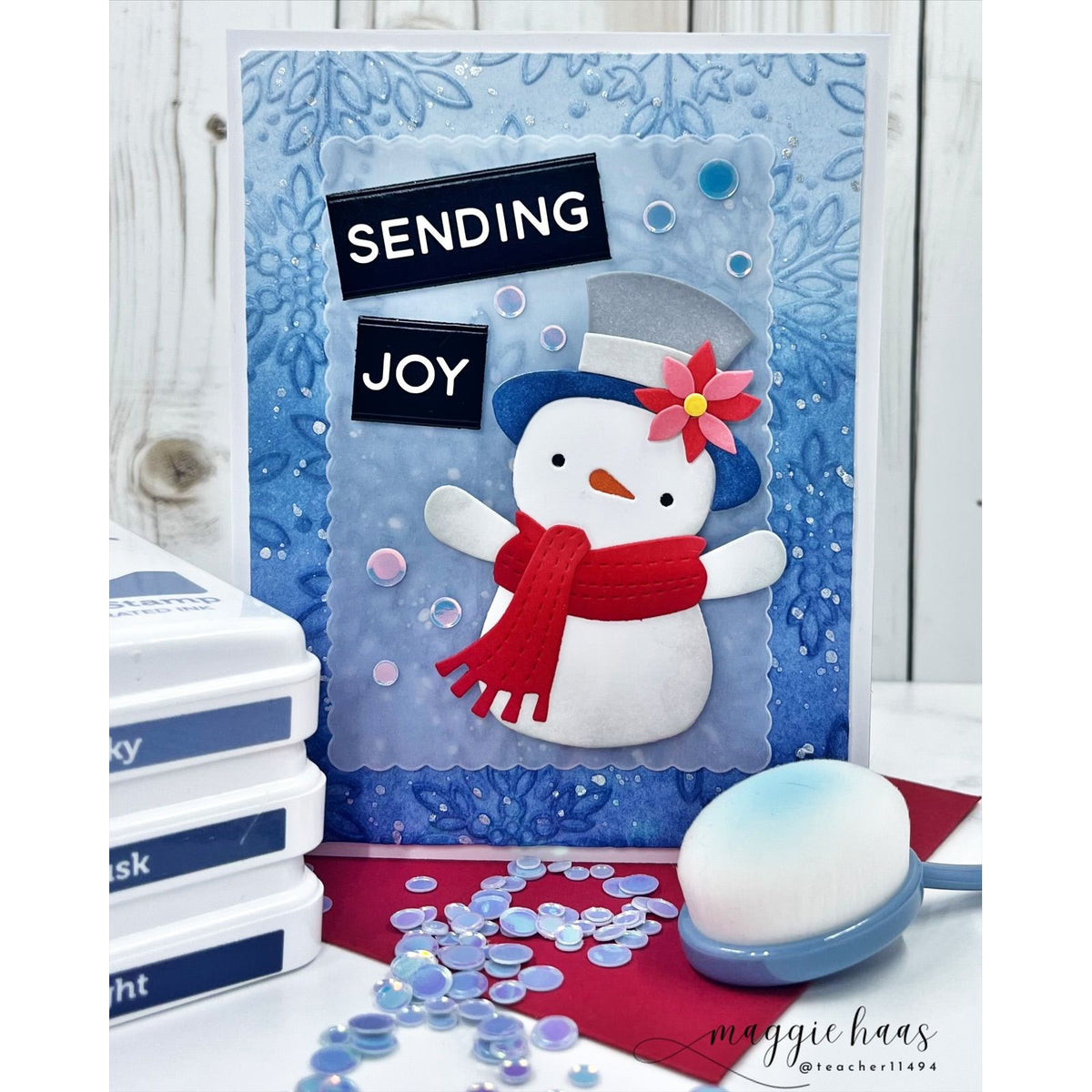 CZ Design Reverse Very Merry XL EZ Strips czez022 Sending Cheer Maggie Haas Sending Joy Snowman with Red Scarf Card