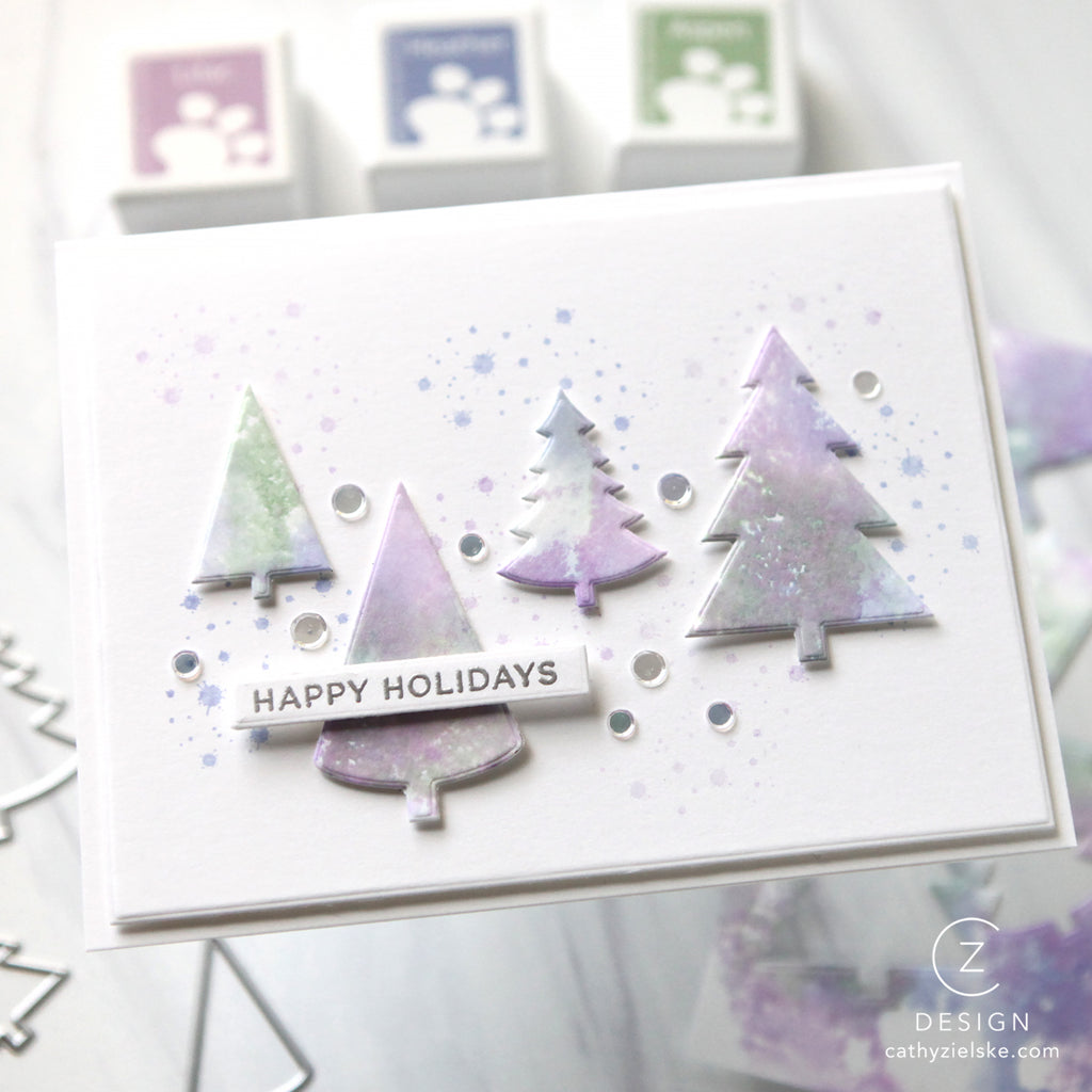 CZ Design Simple Trees Wafer Dies czd317 Sending Cheer Cathy Zielske Lavender Pines Holiday Card | color-code:ALT02