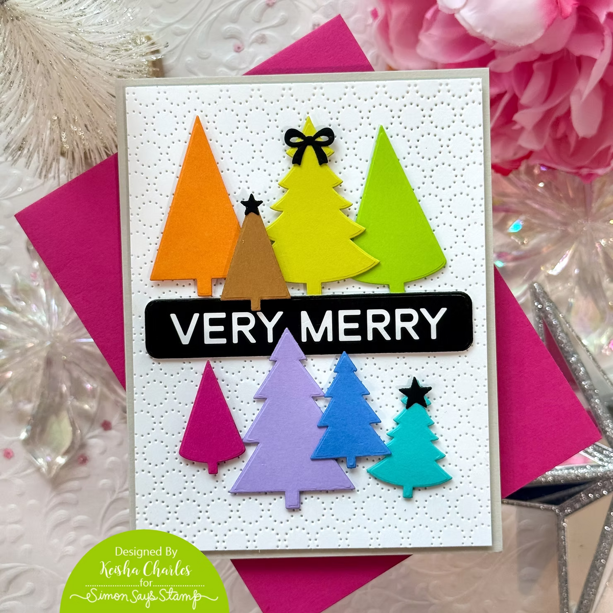 CZ Design Simple Trees Wafer Dies czd317 Sending Cheer Keisha Charles Rainbow Evergreens Christmas Card | color-code:ALT03