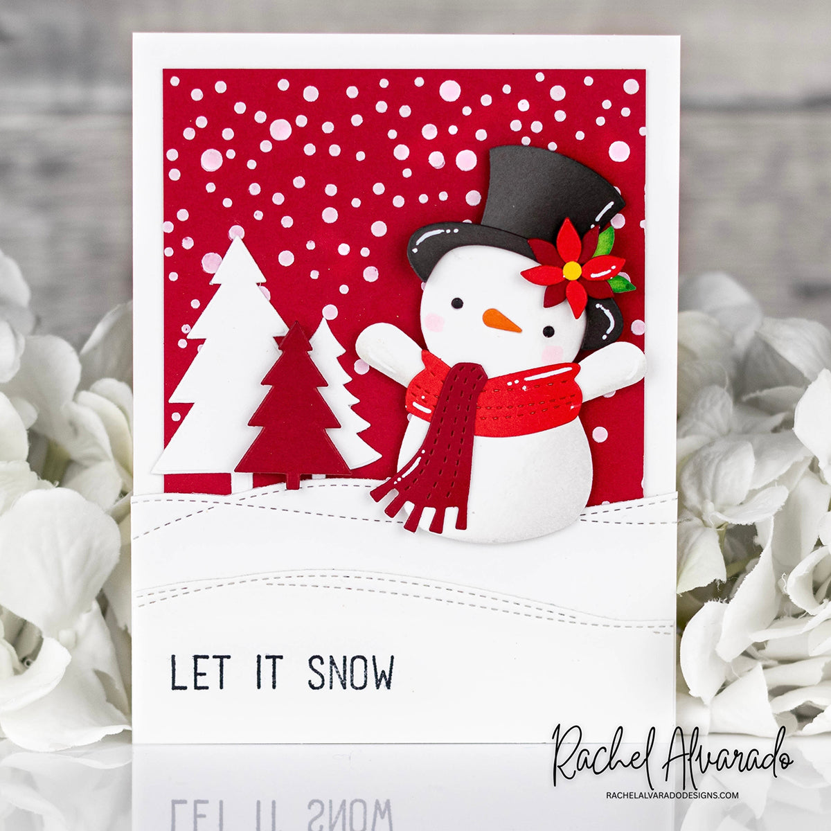 CZ Design Simple Trees Wafer Dies czd317 Sending Cheer Rachel Alvarado Red and White Christmas Card