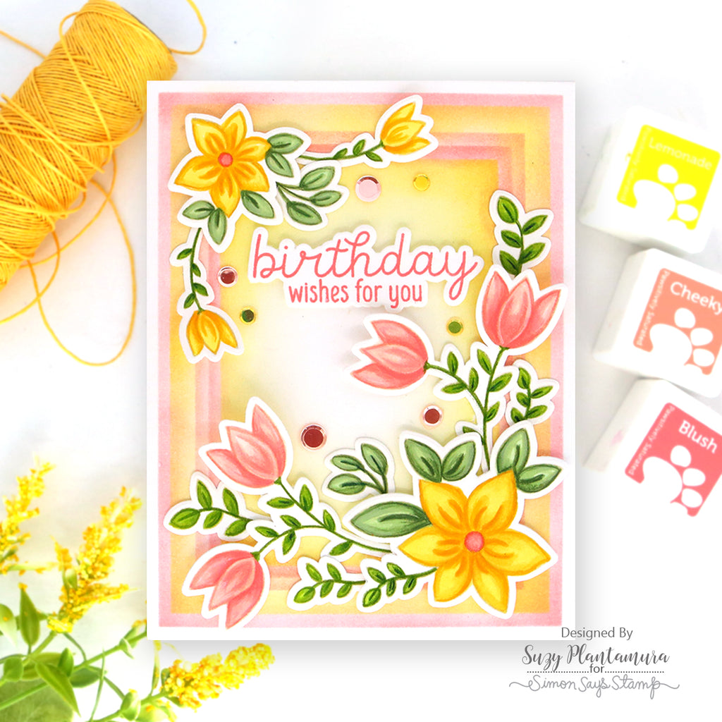 CZ Design Sketch Florals Wafer Dies czd315c Suzy Plantamura Birthday Card