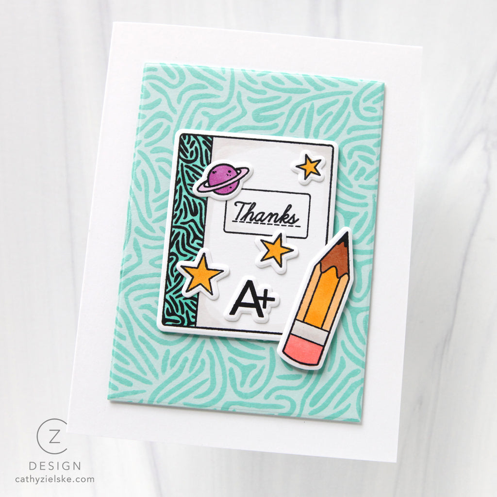 CZ Design Stamps and Dies Best Teacher Ever set1305bt Every Happiness Cathy Zielske Thanks Pencil Card