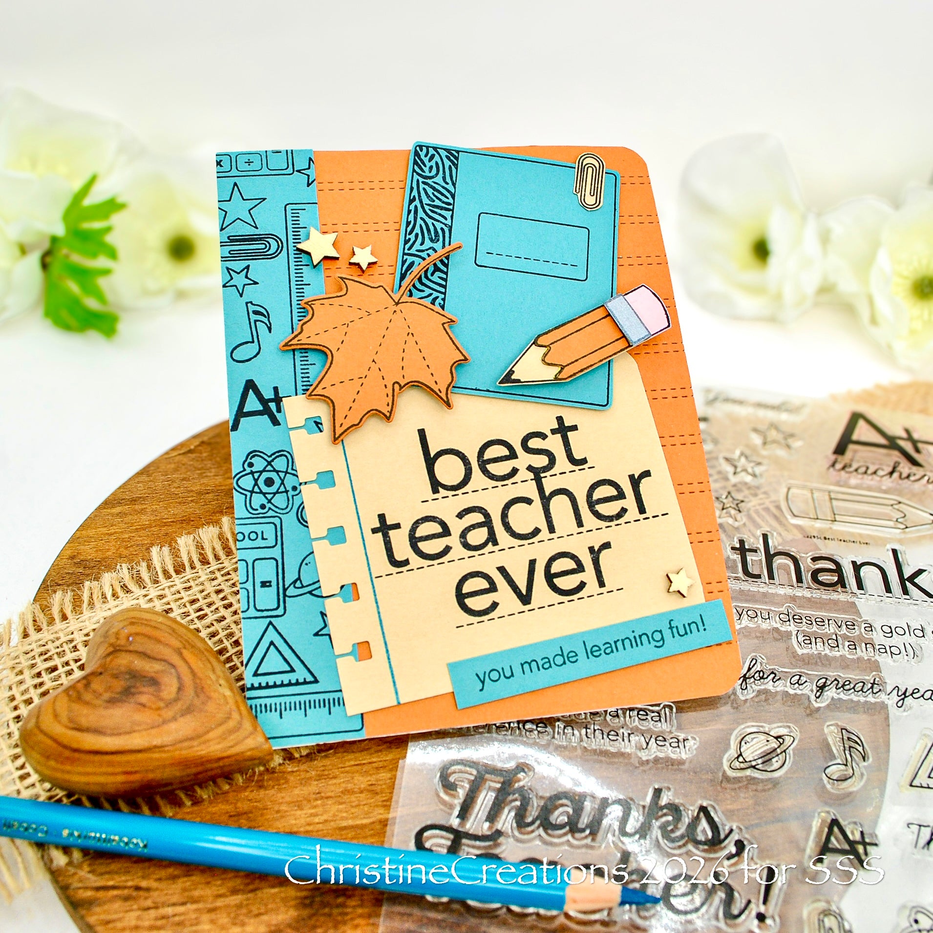 CZ Design Stamps and Dies Best Teacher Ever set1305bt Every Happiness Christine Okken Autumn Leaf Card