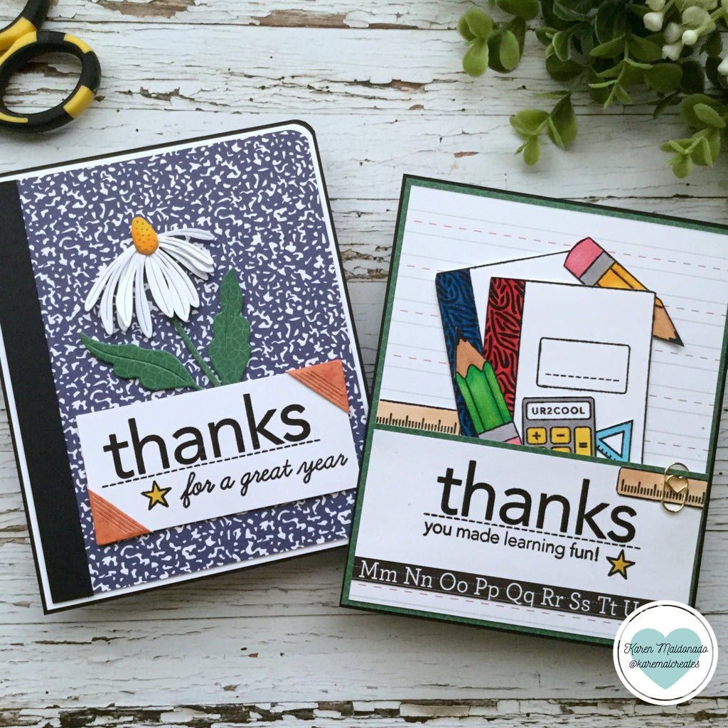 CZ Design Stamps and Dies Best Teacher Ever set1305bt Every Happiness Karen Maldonado Thanks Cards
