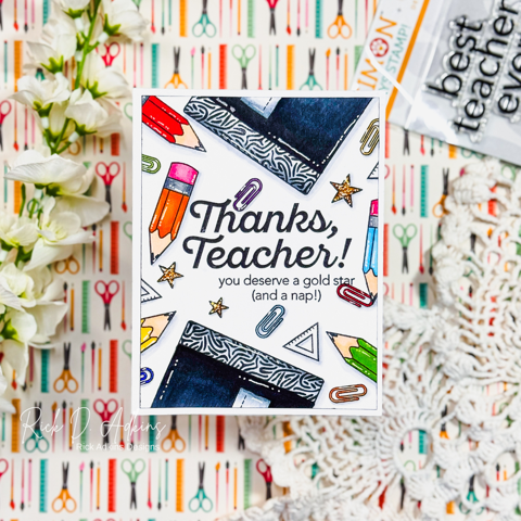 CZ Design Stamps and Dies Best Teacher Ever set1305bt Every Happiness Rick Adkins Gold Star Card
