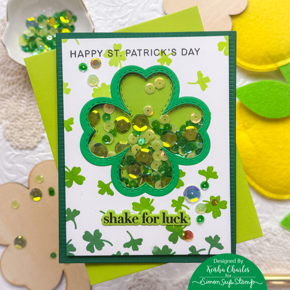 CZ Design Stamps and Dies Clover Shaker Sentiments set1188cs In My Heart St. Patrick's Day Shaker Card