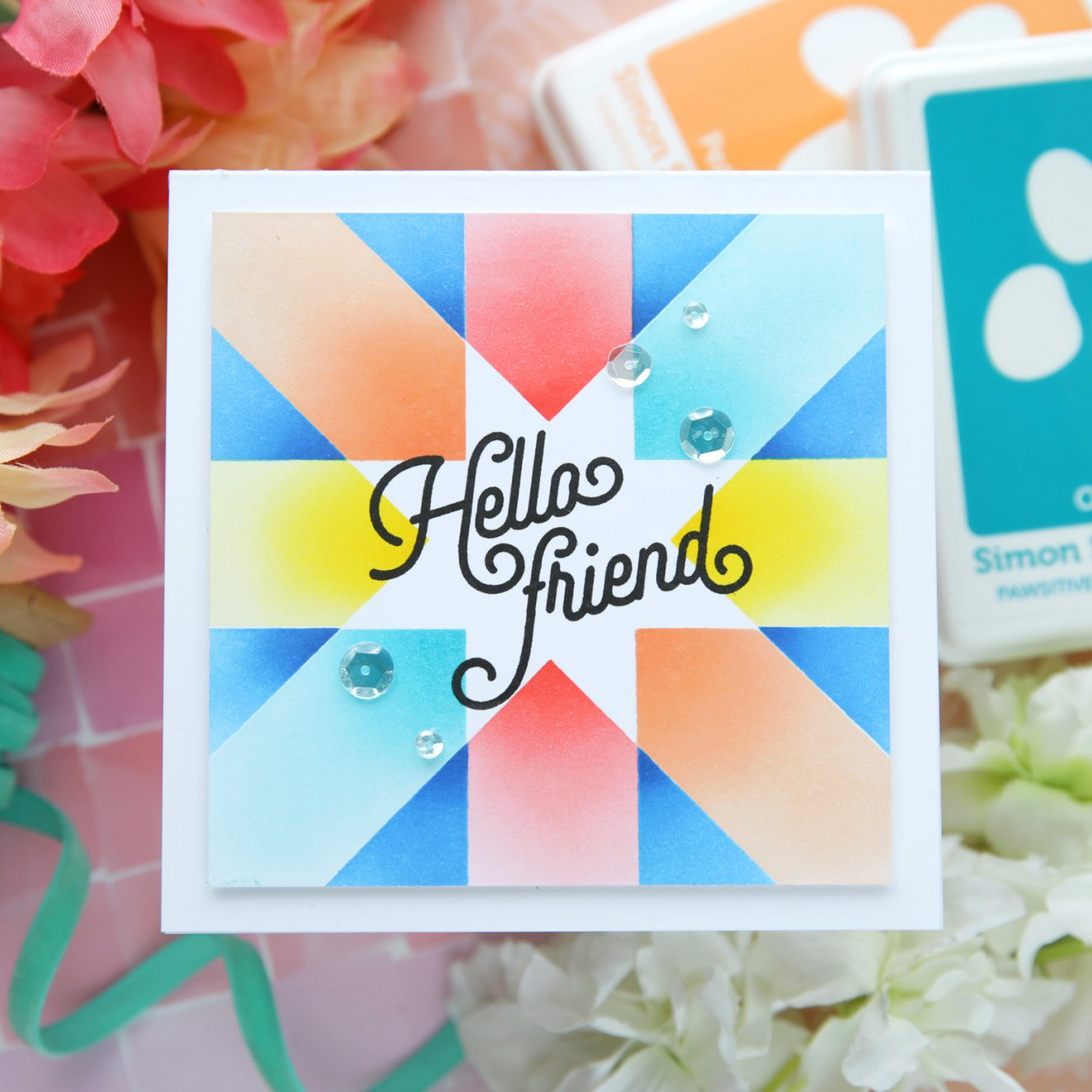 CZ Design Stamps and Dies Good Greetings 1 set1152gg Colorful Quilt Friend Card Laura Bassen | color-code:ALT07
