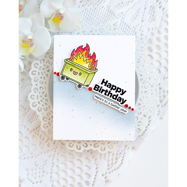 CZ Design Stamps and Dies Hot Mess set1224hm Dumpster Fire Birthday Card Heather Hoffman | color-code:ALT03