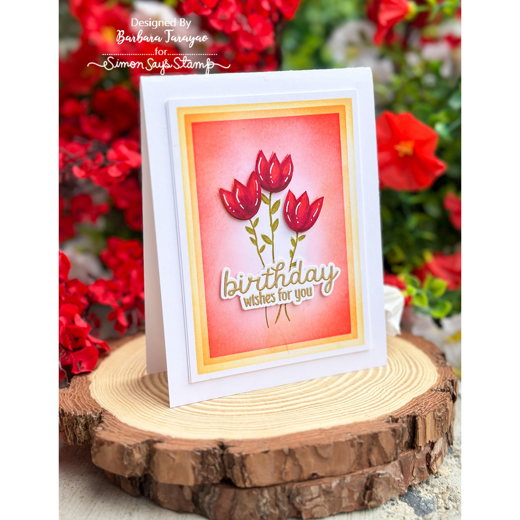 CZ Design Stamps and Dies Sketch Florals set1369sf Barbara Tarayao Floral Birthday Card