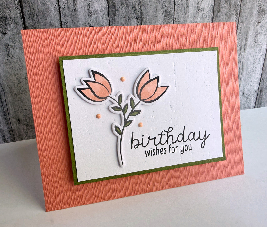 CZ Design Stamps and Dies Sketch Florals set1369sf Birthday Card Coral Card