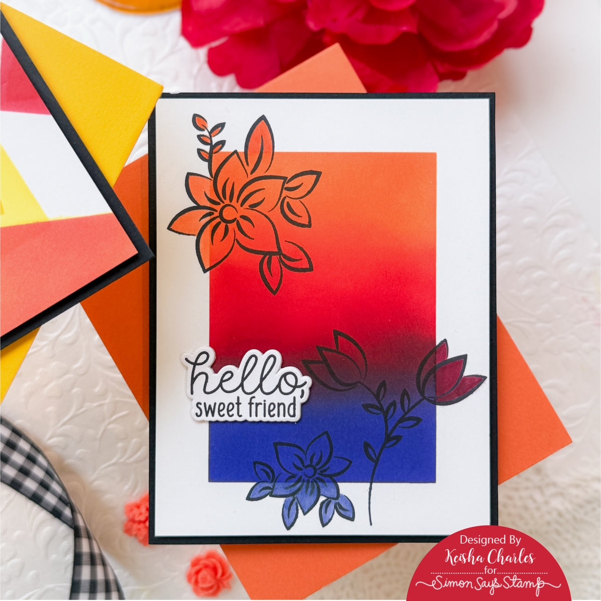 CZ Design Stamps and Dies Sketch Florals set1369sf Saturated Friend Card