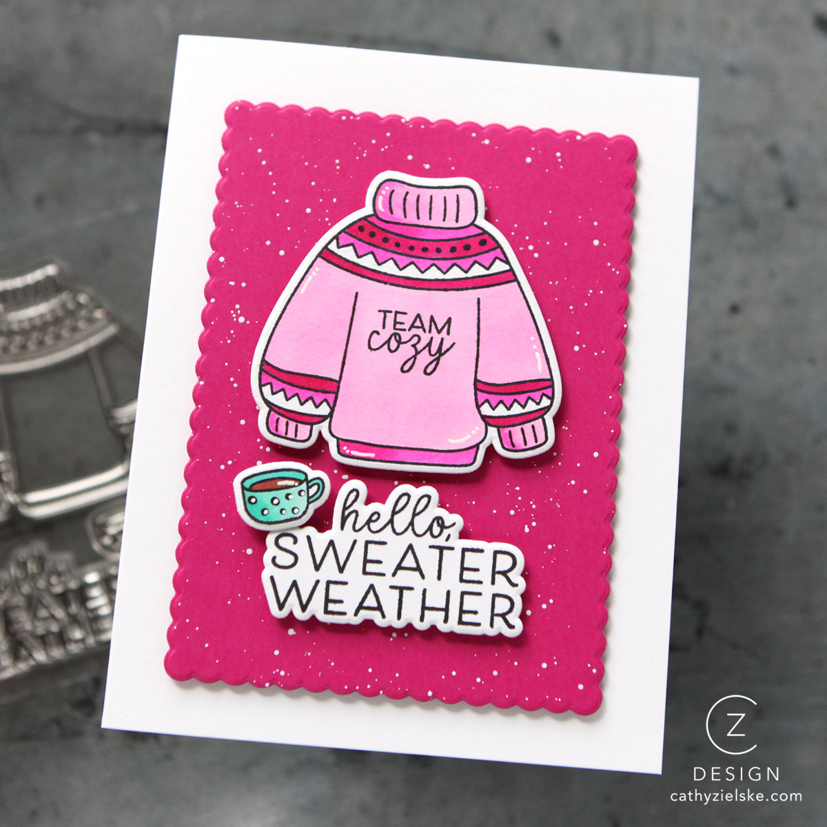 CZ Design Stamps and Dies Sweater Weather set1319sw Cathy Zielske Team Cozy Card