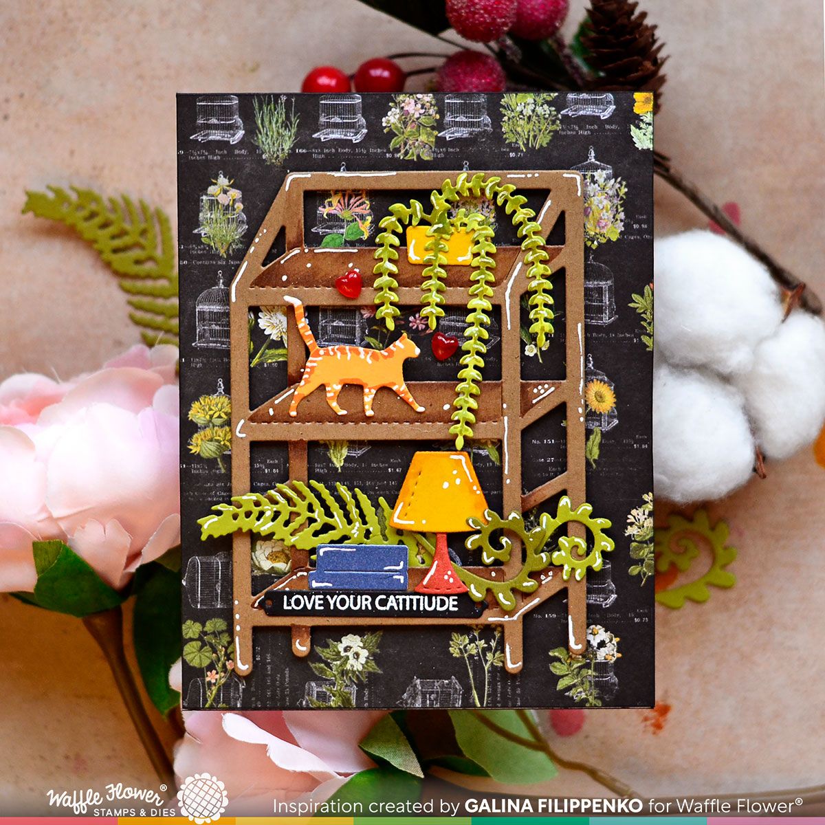 Waffle Flower Three-Tiered Shelf Die 421567 orange cat